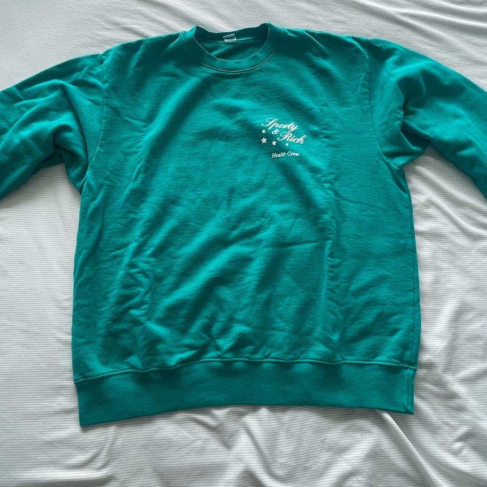 Sporty & Rich Teal Stars Health Crew Crewneck - Never Worn - Picture 2 of 4